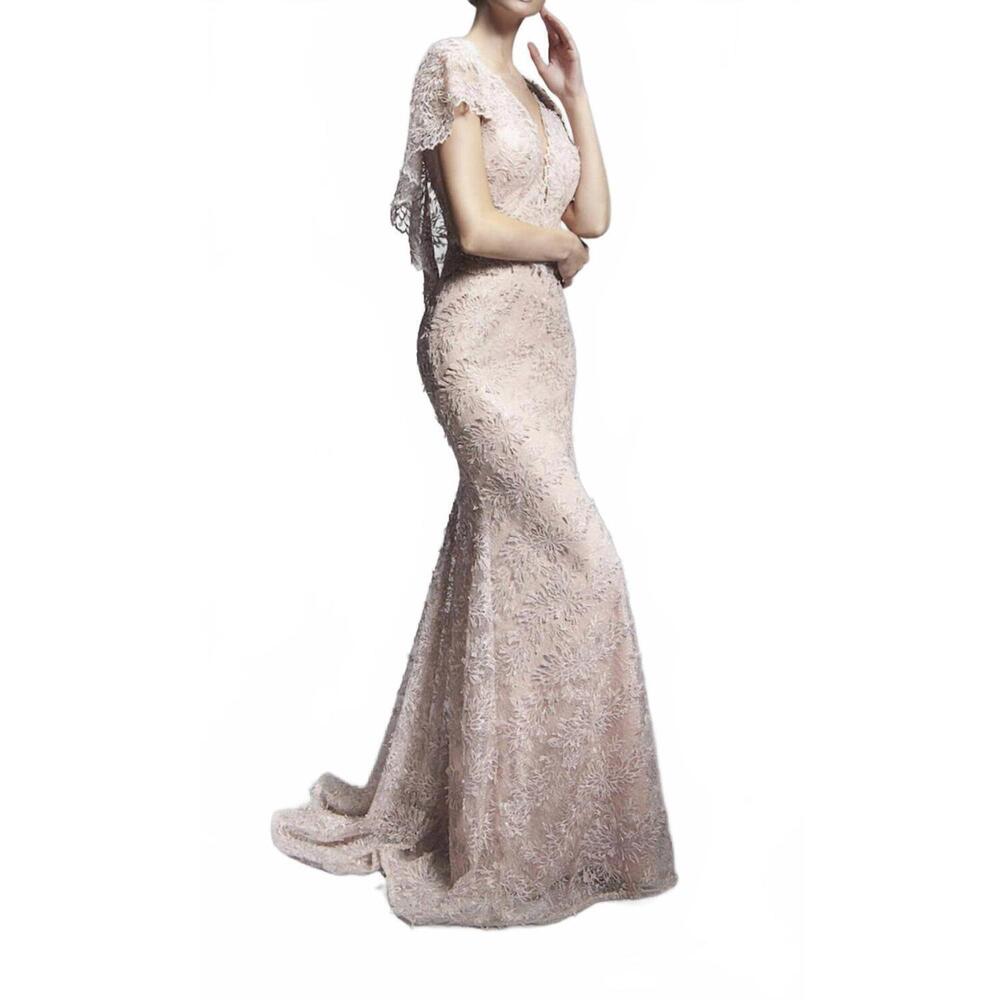 NEW NICOLE BAKTI low back fitted mermaid gown in blush